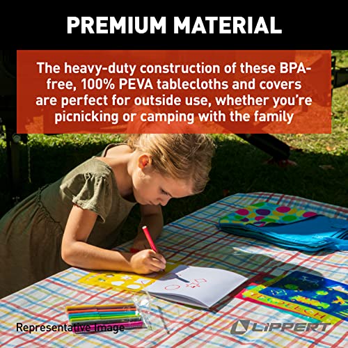 Lippert Vinyl Tablecloth/Bench Cover Set for Camping and Picnics with 100% PEVA Material, Waterproof and Stain-Resistant F...