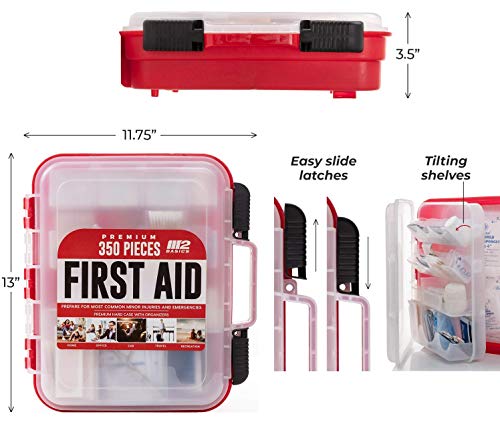 M2 BASICS Professional First Aid Kit, 350 Pieces, Wall Mountable with Dual Layer Organization for Home, Business, Car, Veh...