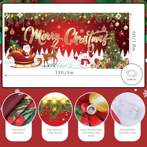 YLOLUL Led Christmas Garage Door Cover 6 x 13 ft Large Hanging Backdrop Door Banner with Light Merry Christmas Garage Wall...