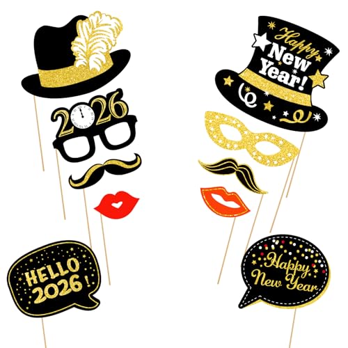 42Pcs New Years Eve Photo Booth Props 2026 New Year Photo Booth Props 2026 Nye for Happy New Year 2026 Party Decorations