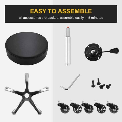WKWKER Heavy Duty Rolling Stool with Wheels Hydraulic Swivel Adjustable Rolling Stool Ergonomic Thick Leather Seat Chair for Kitchen Drafting Lab Office Salon Massage – Black