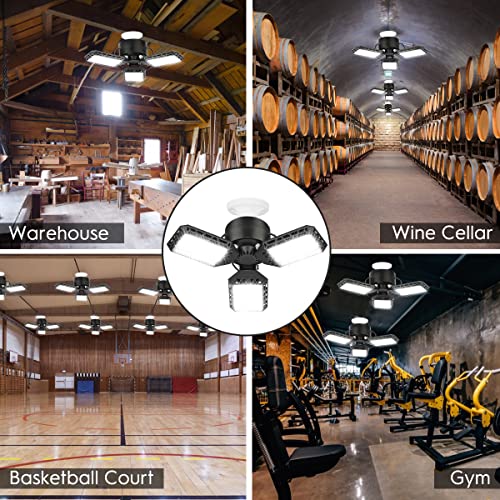 4 Pack Led Garage Lights, 60W Deformable Garage Ceiling Light 8000 lm E26 Basement Lights with 3 Adjustable Led Panels, Fi...