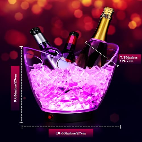 Umigy 6 Pcs 5L LED Ice Buckets Clear Plastic Ice Bucket Large Capacity Light RGB Colorful LED Cooler with Lights for Champ...