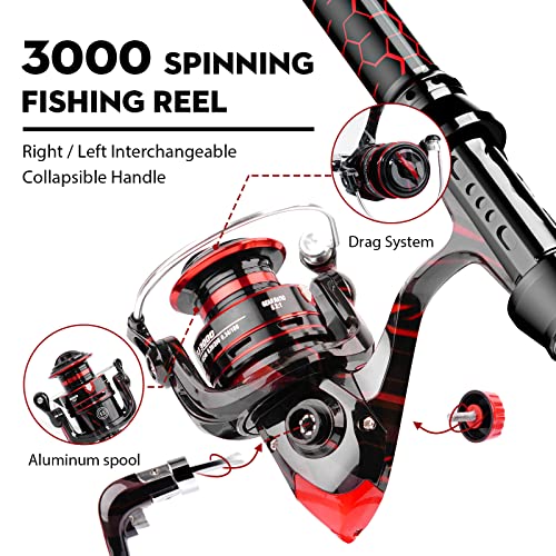 Fishing Rod and Reel Combos, Unique Design with X-Warping Painting, Carbon Fiber Telescopic Fishing Rod with Reel Combo Ki...