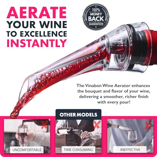 VINABON Wine Aerator Pourer Spout – Updated 2026 Professional Wine Aerator for Superior Flavor, Enhanced Bouquet & Rich, S...