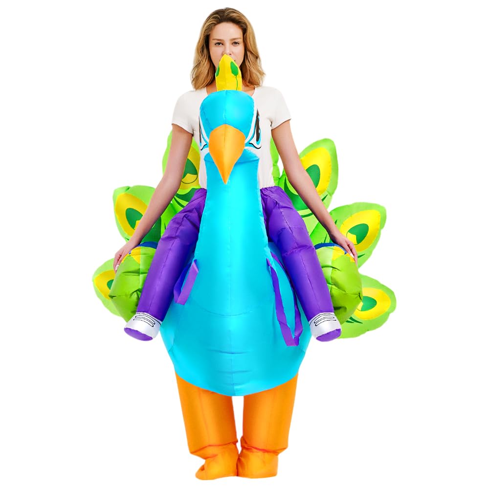 KOOY Inflatable Costume for Adult,Peacock Halloween Costumes Air Blow up Costumes for Women Girls, Funny Ride on Peacock Costume, Inflatable Suit for Men Halloween Party