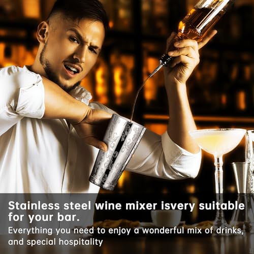 Cocktail Shaker Stainless Steel Boston Shaker Tin with Etched Pattern Martini Drink Shaker Professional (Style4)