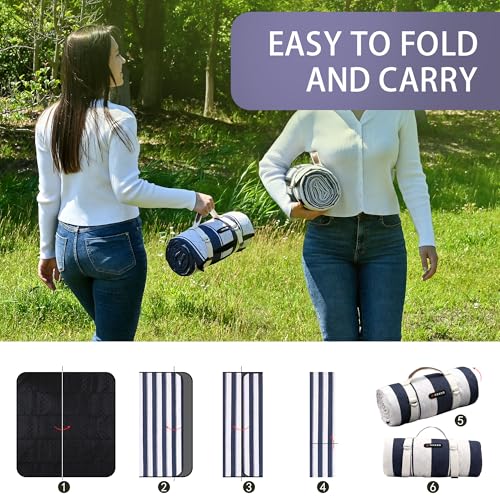 HX&OD Outdoor Picnic Blanket Extra Large, 80''*80'' Waterproof Picnic Mat with Stakes Foldable Camping Blanket Portable wi...