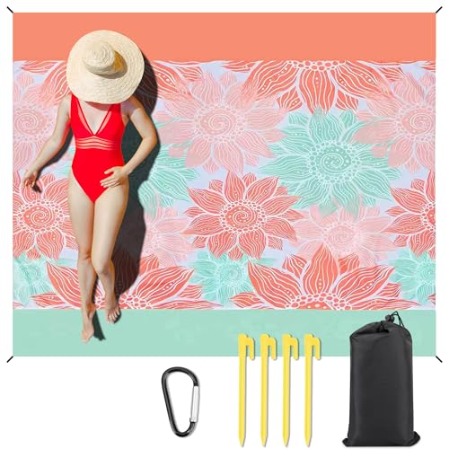 Omoojee Beach Blanket Waterproof Sandproof, 87" X 71" Beach Mat for Outdoor Beach, Picnic, Camping, Hiking (Pink Flower)
