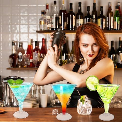 50 Pack Plastic Martini Glasses,7 oz Clear Disposable Cocktail Cups,Reusable Tall Stemmed Wine Shooter Glasses for Party W...