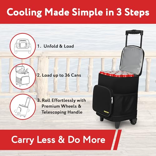 Ultra Compact Cooler Smart Cart with Wheels - Collapsible Insulated Cooler Bag - Foldable Travel Cooler 36 Cans - Leak Pro...