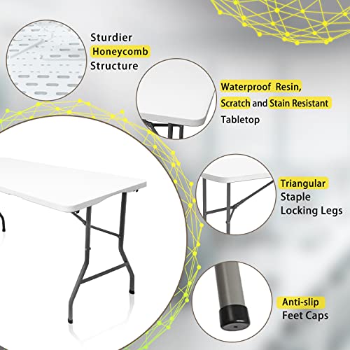 CAMP SOLUTIONS Plastic Folding Table, 5 FT Folding Table, Plastic Portable Tables for Dining Parties Card Picnic Camping, ...