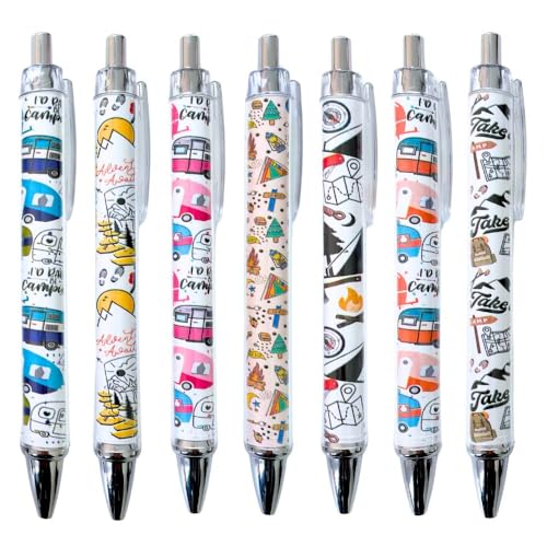 Camping Pens 7PC – Cool Vintage Camper Black Ballpoint Aesthetic Outdoor Activities Fun Writing Tools Men Women Students P...
