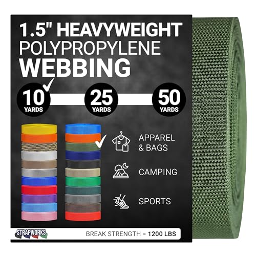 Strapworks Heavyweight Polypropylene Webbing - Heavy Duty Poly Strapping for Outdoor DIY Gear Repair, 1.5 Inches