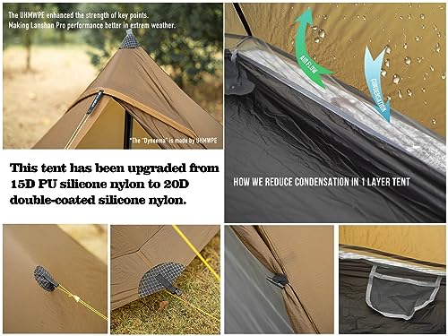 ROOMEDAL 3F UL Gear Lanshan PRO Lanshan Ultralight Tent 3 Season Backpacking Tent for 1 Person, Waterproof Professional Te...