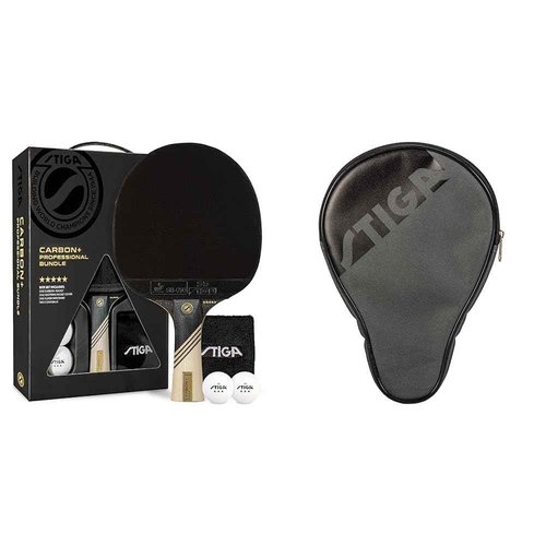 STIGA Carbon+ Bundle Ping Pong Paddle Set – 7-ply Extra Light Carbon Fiber Blade & Ping Pong Paddle Cover Premium, Heavy-Duty Vinyl Features Extra Padding for Enhanced Protection Fits