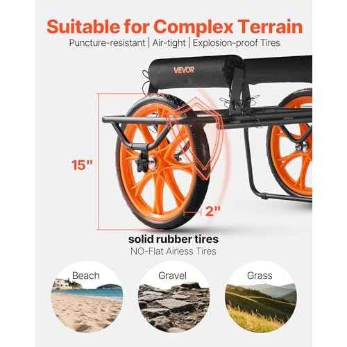 VEVOR 300lbs Kayak Cart, All-Terrain Super Duty Trolley Cart, Canoe Cart Dolly with 15-inch No-Flat Solid Rubber Tires and Kickstand, Quickly Assembles & Disassembles, for Kayaks, Canoes, Paddleboards