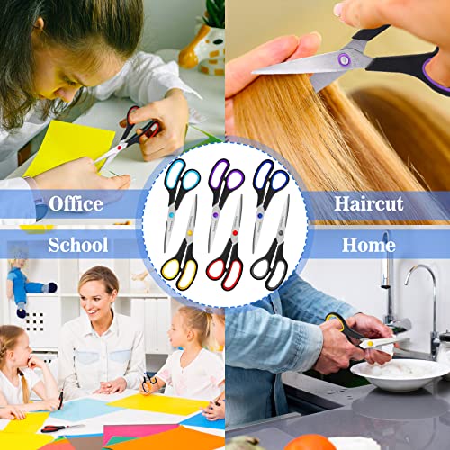 Scissors Set of 6-Pack, 8" Scissors All Purpose Comfort-Grip Handles, Sharp Scissor for Office Home School Craft Sewing Fa...