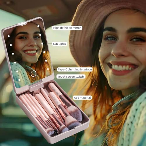 BS-MALL Makeup Brushes Foundation Powder Concealers Eye Shadows Makeup Set with LED light Mirror 14 Pcs Mini Makeup Brushe...