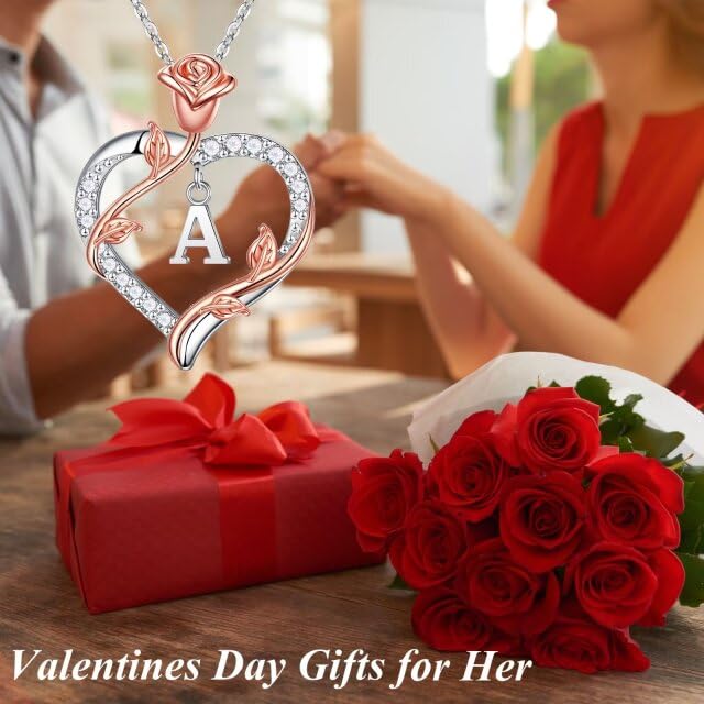 Iefil Gifts for Her Women - 925 Sterling Silver Rose Heart Initial K Letter Pendant Necklace Christmas Mothers Day Valentines Jewelry Gifts for Her Mom Wife Girlfriend Anniversary Birthday