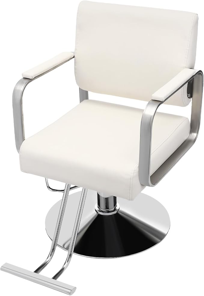 YIYIBYUS Salon Chair for Hair Stylist, 360° Swivel Barber Chair with Heavy Duty Hydraulic Pump, Spa Beauty Equipment for Hair Stylist Women Man, Max Load Weight 440 Lbs, Off-White