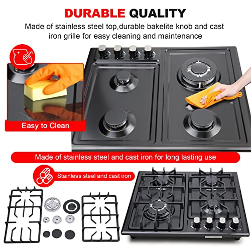 FORIMO Gas Cooktop 22Inch，Built in Gas Cooktop 4 Burners Stainless Steel Stove with NG/LPG Conversion Kit Thermocouple Pro...