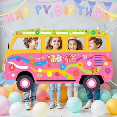Large Hippie Bus Shaped Photo Prop 60s 70s Party Decorations Fabric Retro Van Prop Banner Hippie Bus Photo Prop Hippie Sel...