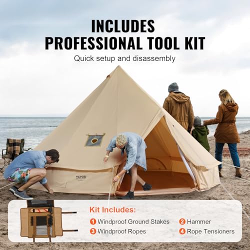 VEVOR Canvas Tent Bell, Yurt 4 Seasons for Camping with Stove Jack, Breathable Holds up to 4 People, Family Camping Outdoo...