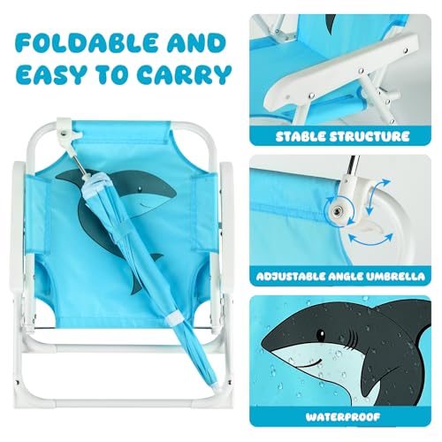 PLULON 2 Pcs Kids Beach Chair with Umbrella Folding Lawn and Camping Chair with Summer Shade for Beach Pool Travel Outdoo...