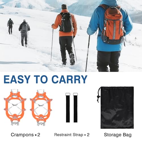 ZeeDix Crampons Ice Cleats for for Shoes & Boots, 19-Spike Stainless Steel Crampon, Anti Slip Traction Grips for Walking H...