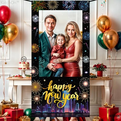 KatchOn, New Year Photo Booth Frame Banner - Large, 72x36 Inch | Happy New Year Photo Booth Frame, New Years Eve Party Sup...
