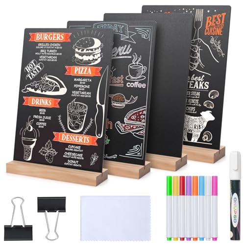 ONUPGO Set of 4 Tabletop Chalkboard Sign with Base Stand, 8 x12 Inch Menu Chalk Board Sign Store Food Signs, Message Board...