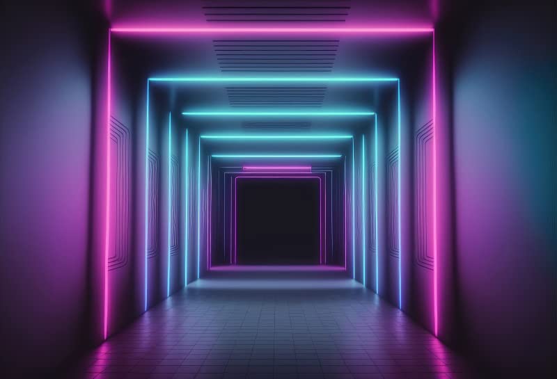 Neon Corridor Backdrop 10x8ft Fabric Glow in The Dark Party Neon Birthday Decorations Live Video Photography Background Mu...