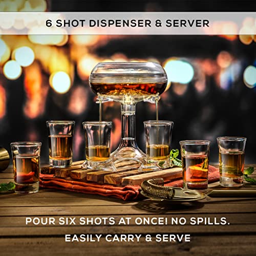 JoyJolt 6 Shot Glass Dispenser and Glass Set. 32oz Liquor Dispenser for Home Bar Accessories, Parties