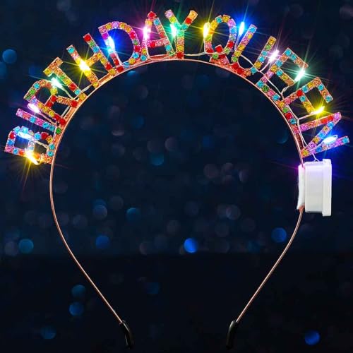 DRESBE Light Up Birthday Headband LED Rhinestone Birthday Queen Headbands Party Favors Hair Accessories for Women