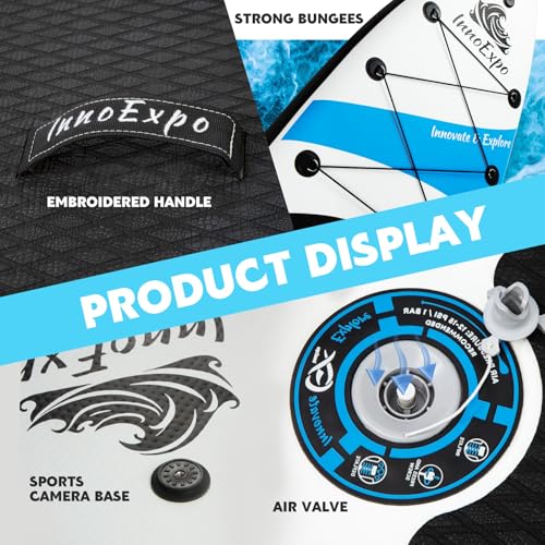InnoExpo Inflatable Stand Up Paddle Boards with Premium Accessories, Wide Stable SUP Paddle Board Design, Non-Slip Comfort...
