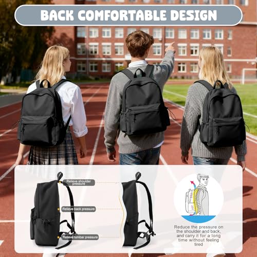 VECAVE School Backpack Black Waterproof Bookbag Casual Lightweight Travel Rucksack Daypack Backpacks for Men Women College...