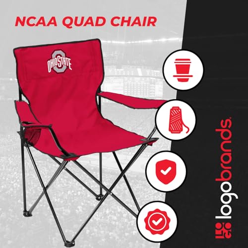 Logo Brands NCAA Portable Quad Chair – Folding Tailgate Chair with Armrests, Built-In Cup - Includes Carry Bag