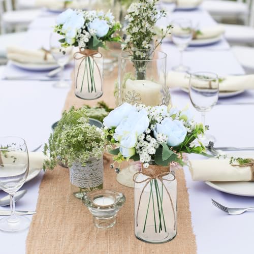 Zeyune 6 Sets Vintage Glass Vases with Artificial Peony Baby's Breath Flower Bouquets Wedding Centerpiece Farmhouse for Va...