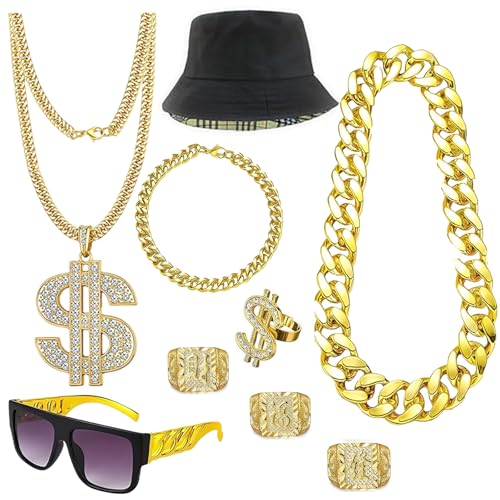 Boonbery Hip Hop Costume Kit 80s 90s Rapper Accessories, Outfits for Men Women Cosplay Gatherings Club Nostalgia Old Schoo...