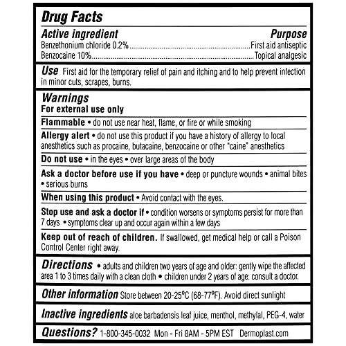 Dermoplast Wound Wipes, Medicated Antiseptic Wipes, First Aid Cloths, Analgesic for Minor Cuts, Scrapes and Burns on The G...