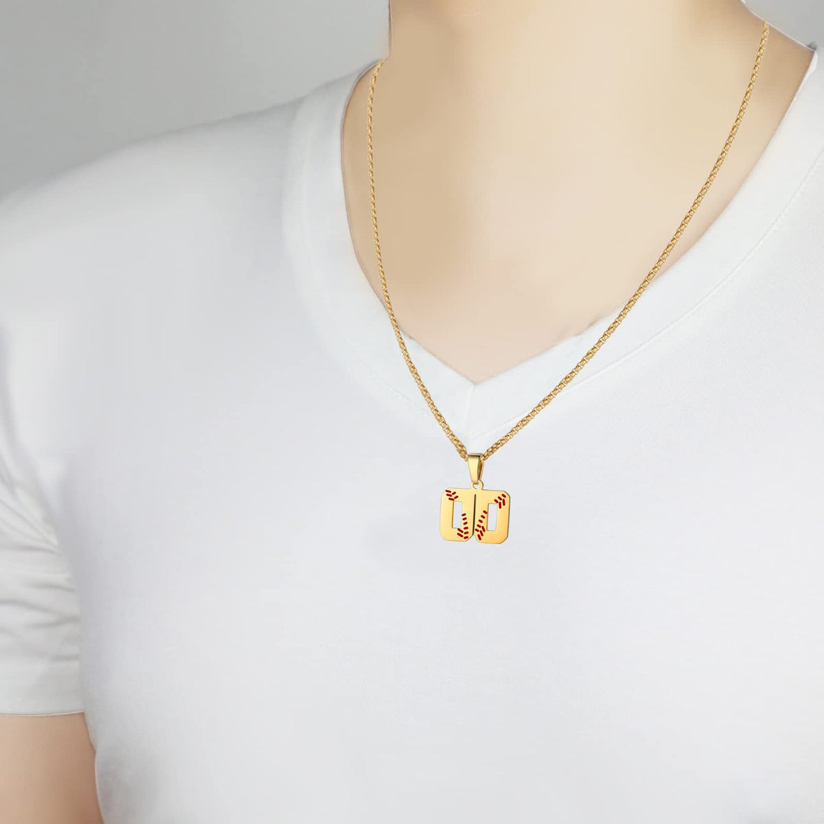 AIAINAGI Baseball Number Necklace for Men 00-99 Athletes Jersey Number Necklace Stainless Steel Gold Plated Chain Baseball Charm