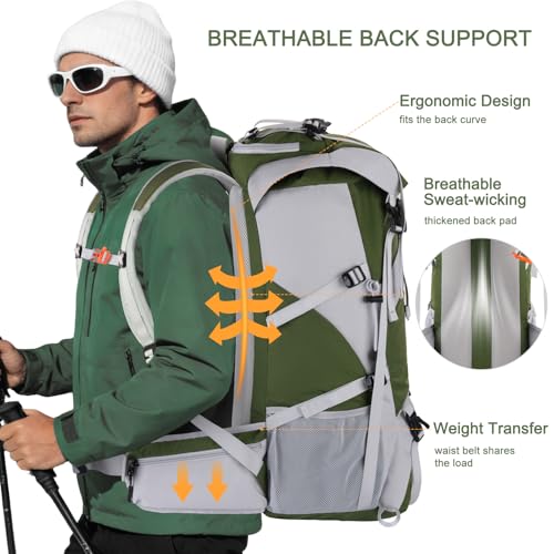 MOSISO 50L Hiking Backpack, Waterproof Flap Cover Camping Backpack with Rain Cover for Men Women, Lightweight Sport Daypac...