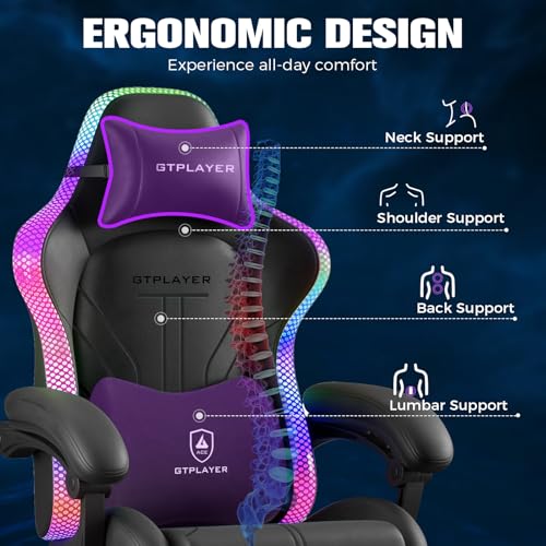 GTPLAYER Gaming Chair, Computer Chair with RGB LED Lights, High Back Ergonomic Chair for Adults with Footrest, Reclining O...