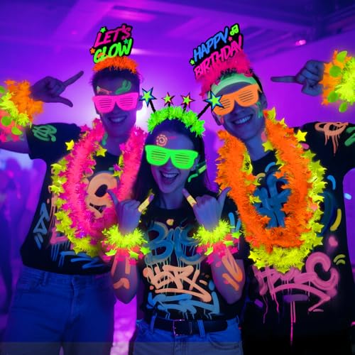 Mega-L 12 Pcs Glow in The Dark Party Necklace, Glow in The Dark Party Supplies, Neon Fluorescent Blacklight Necklace Party...