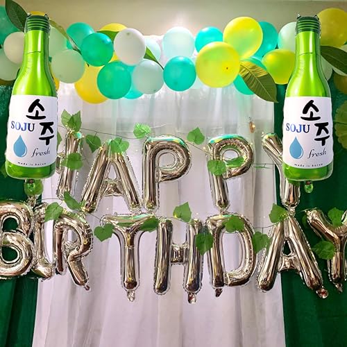 30" Soju Bottle Foil Balloons (set of 2, with straw) 21st Birthday Decorations Korean Decor, Reusable Inflatable Karaoke K...