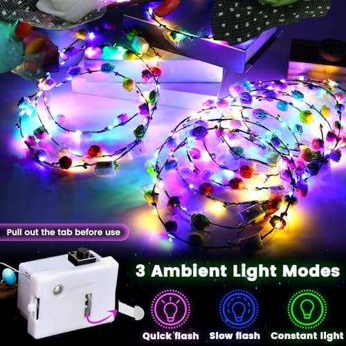 LovesTown 24PCS LED Flower Crowns Headbands Christmas Party, Light Up Flower Crowns For Women, Glow in the Dark Party Supp...
