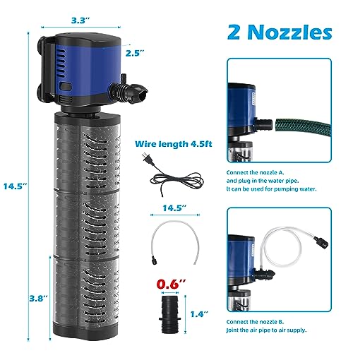 TARARIUM Fish Tank Filter Powerful 400GPH for 75-200 Gallon Large Aquarium Small Pond Fountain, Wave-Maker Submersible Wat...