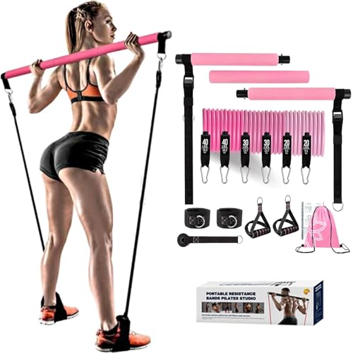 180lb Pilates Bar Kit with Resistance Band(6 x Resistance Bands),6 Level for Women Full Body Workouts,Lady Portable Resist...
