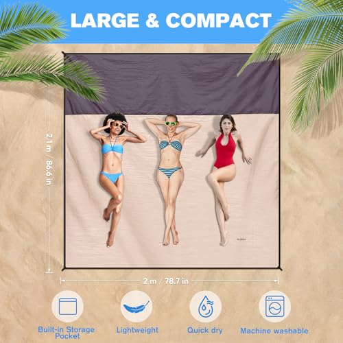 SKYREH Beach Blanket Waterproof Sandproof Large Beach Mat 79" X 87", Quick Drying Durable Portable Lightweight Outdoor Nyl...